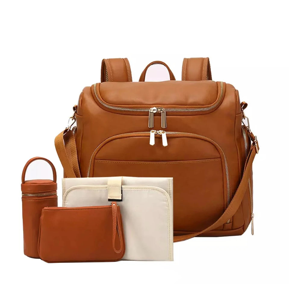 Vegan Leather Nappy Backpack With Separate Bottle Carrier