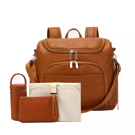 Vegan Leather Nappy Backpack With Separate Bottle Carrier
