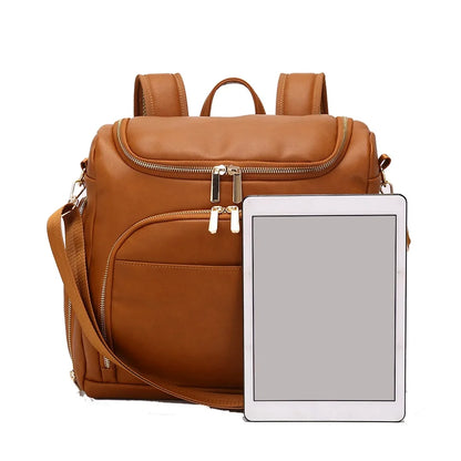 Vegan Leather Nappy Backpack With Separate Bottle Carrier