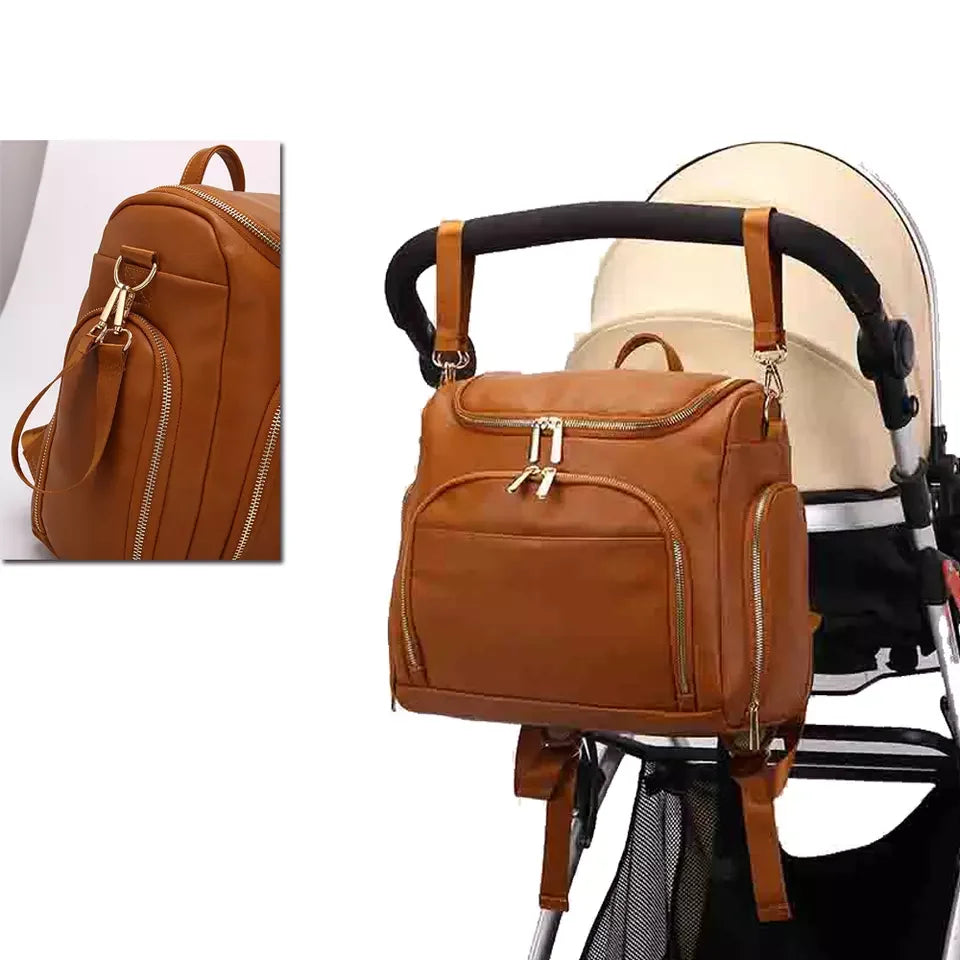 Vegan Leather Nappy Backpack With Separate Bottle Carrier